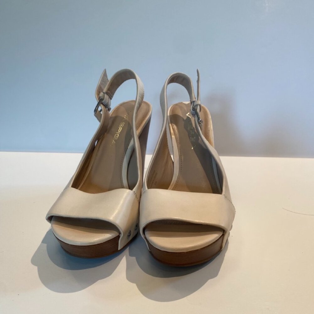 Via Spiga Women Slingback Heel Shoes Beige Leather Size 5.0